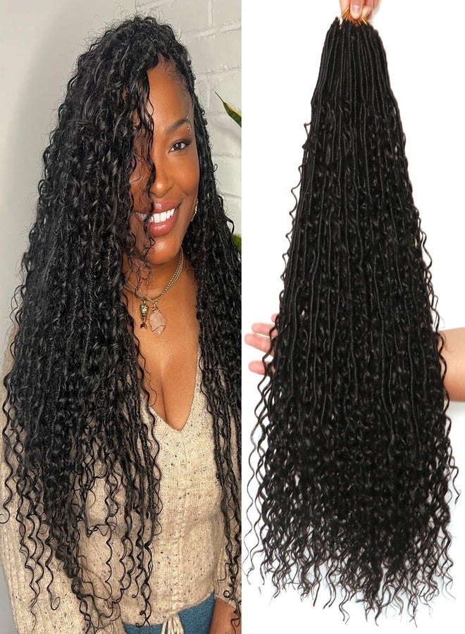 AMUMI Goddess Locs Crochet Hair-24 Inch 8 Packs Boho Faux Locs Crochet Hair for Black Women Pre Looped Soft Locs with Curly Ends (1B#, 24 Inch(Pack of 8)) - Image 1